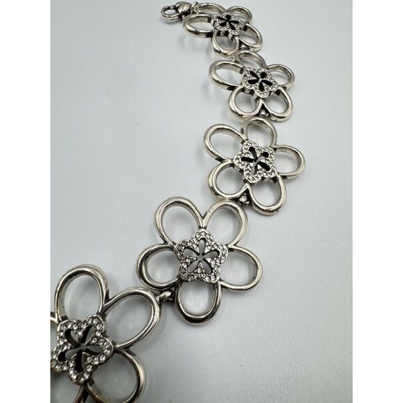 Brighton Silver Tone Daisy Flower Link Rhinestone Floral Bracelet Necklace set - Picture 12 of 16